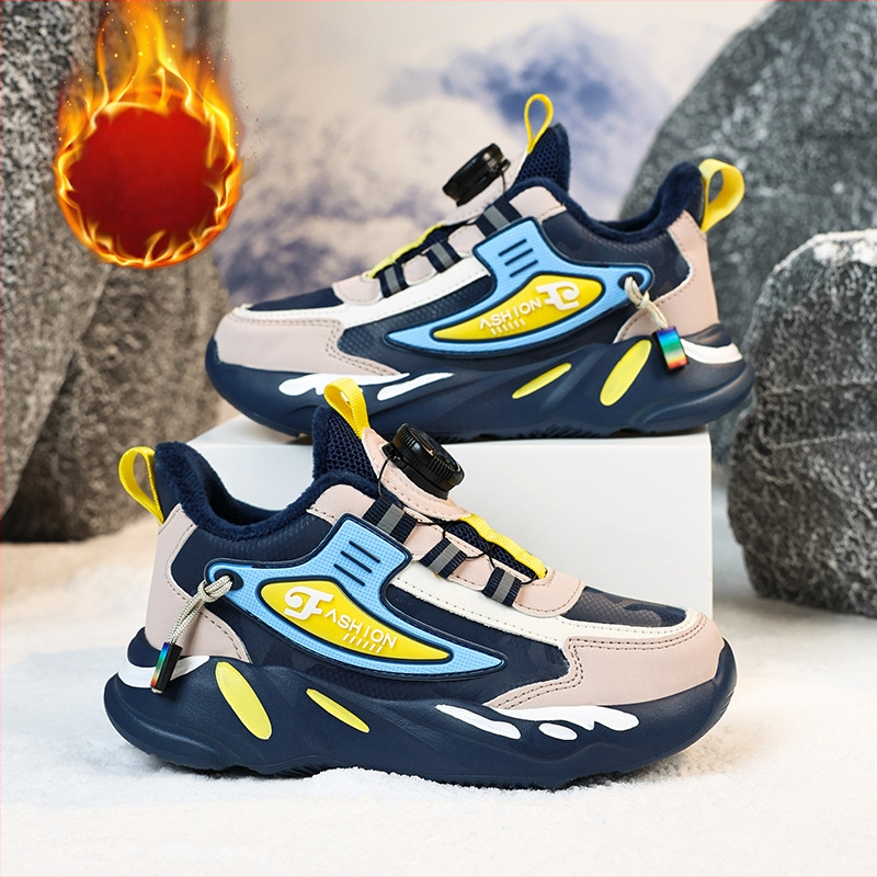 2023. gada rudens un ziemas ādas ūdensnecaurlaidīgi bērnu apavi zēnu sporta apavi neslīdoši vidēja un liela izmēra bērni ar rotējošu sprādzi un flīsa oderi