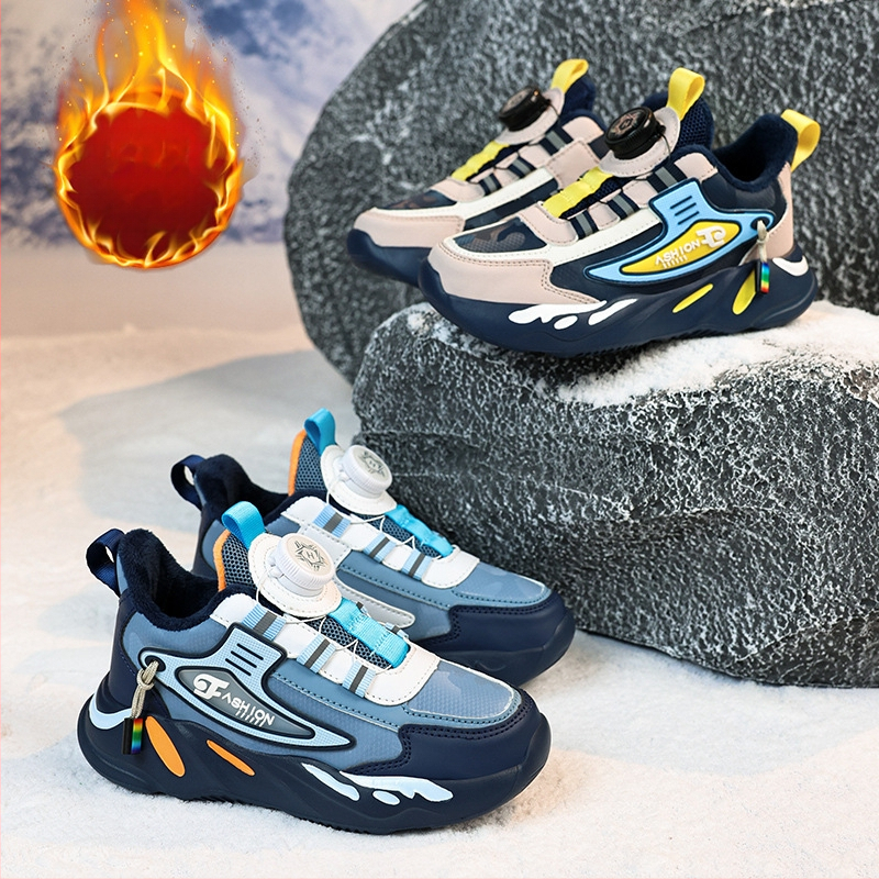 2023. gada rudens un ziemas ādas ūdensnecaurlaidīgi bērnu apavi zēnu sporta apavi neslīdoši vidēja un liela izmēra bērni ar rotējošu sprādzi un flīsa oderi