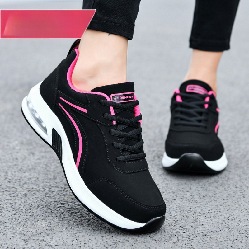 Γυναικεία παπούτσια μάρκας φθινοπώρου και χειμώνα με αερόσακο, δερμάτινα αδιάβροχα αθλητικά παπούτσια με μαλακό πάτο, αντιολισθητικά, casual παπούτσια ταξιδιού, μαύρα γυναικεία παπούτσια τρεξίματος