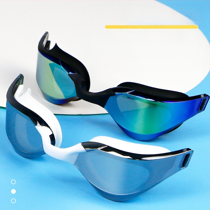 Kryžminio veidrodžio lenktyniniai plaukimo akiniai, galvanizuotos spalvingos akių apsaugos, vandeniui atsparios, nerūkančios, profesionalios treniruotės, lenktyninių plaukimo akinių krepšys