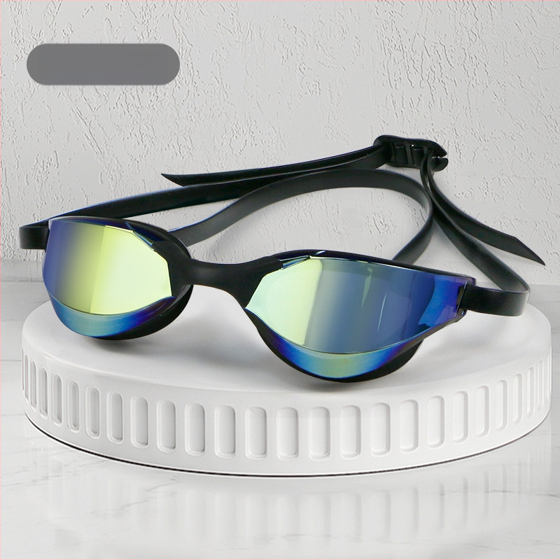 Kryžminio veidrodžio lenktyniniai plaukimo akiniai, galvanizuotos spalvingos akių apsaugos, vandeniui atsparios, nerūkančios, profesionalios treniruotės, lenktyninių plaukimo akinių krepšys