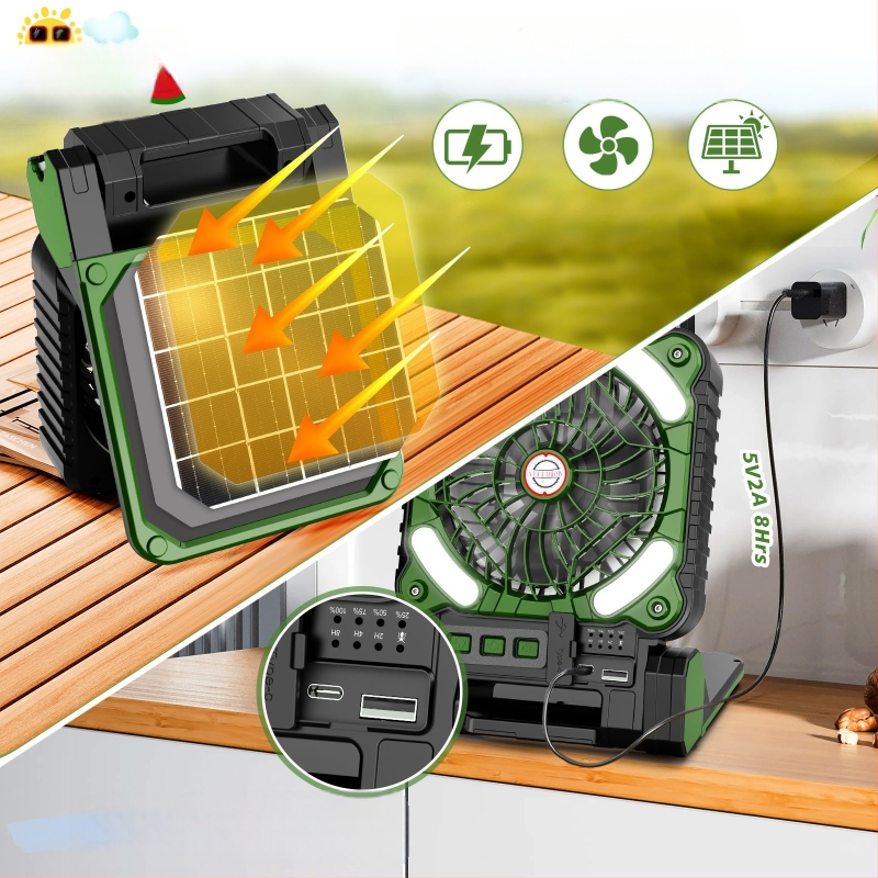 Kültéri napelemes ventilátor lámpa hordozható kempingezéshez horgászathoz USB kettős célú töltőventilátor energiatakarékos hűvös nyár