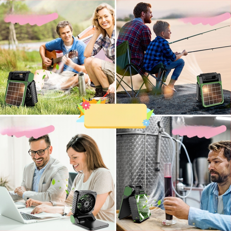 Kültéri napelemes ventilátor lámpa hordozható kempingezéshez horgászathoz USB kettős célú töltőventilátor energiatakarékos hűvös nyár