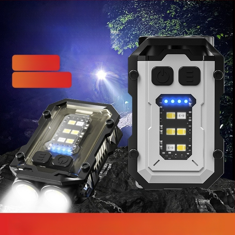 Kültéri Edc zseblámpa kulcstartó lámpa többfunkciós újratölthető kültéri munkalámpa három fényforrású hordozható erős fényű zseblámpa