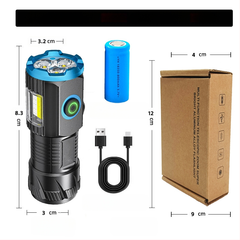 Kültéri Edc zseblámpa kulcstartó lámpa többfunkciós újratölthető kültéri munkalámpa három fényforrású hordozható erős fényű zseblámpa