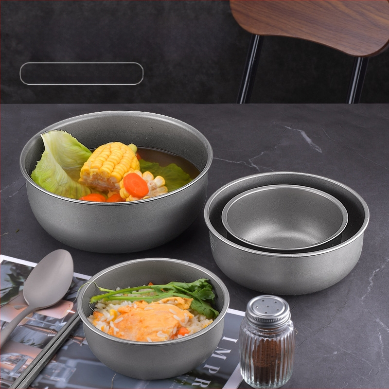 Rūpnīcas noieta tīra titāna bļoda, āra kempinga titāna bļoda, lauka galda piederumi, pārnēsājama, sakrauta titāna bļoda