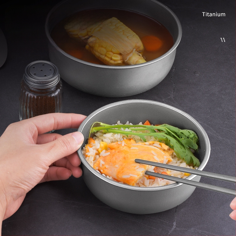 Rūpnīcas noieta tīra titāna bļoda, āra kempinga titāna bļoda, lauka galda piederumi, pārnēsājama, sakrauta titāna bļoda