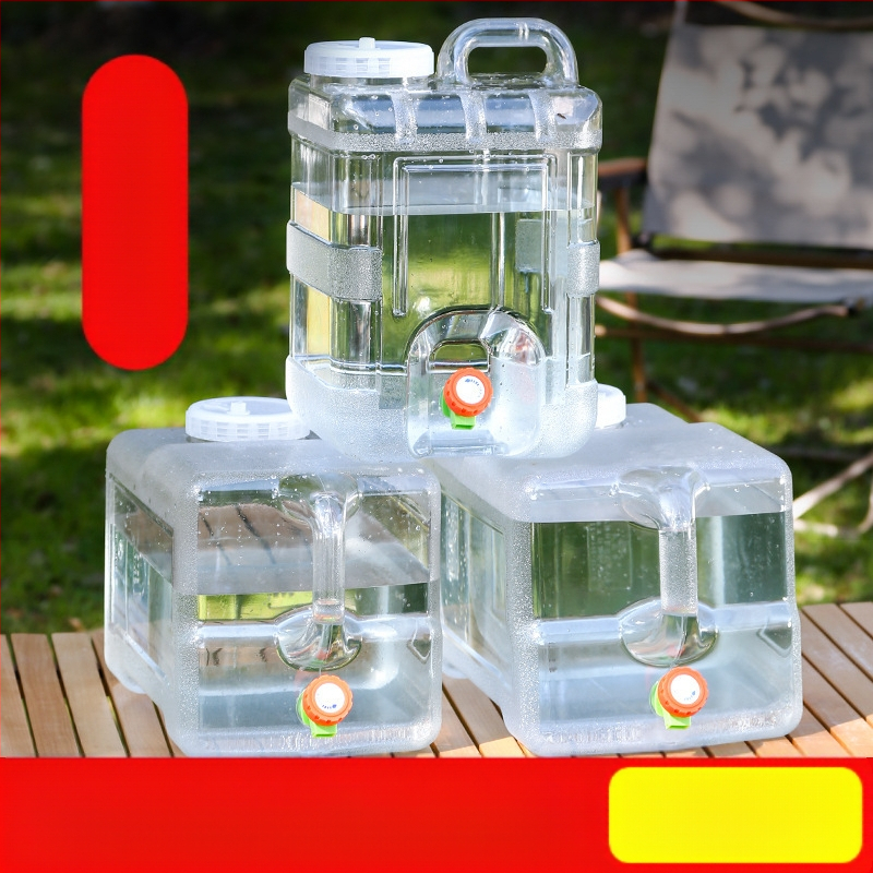 Kültéri átlátszó vödör csapteleppel, autós kemping stílusú önvezető túra, ásványvíz, tiszta ivóvíz tároló, víztároló tartály