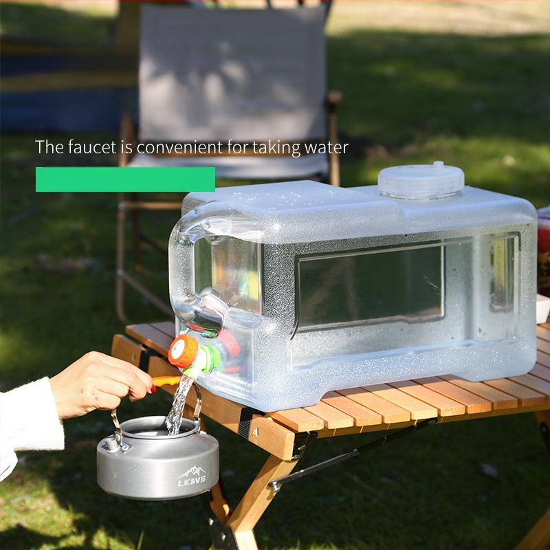 Kültéri átlátszó vödör csapteleppel, autós kemping stílusú önvezető túra, ásványvíz, tiszta ivóvíz tároló, víztároló tartály