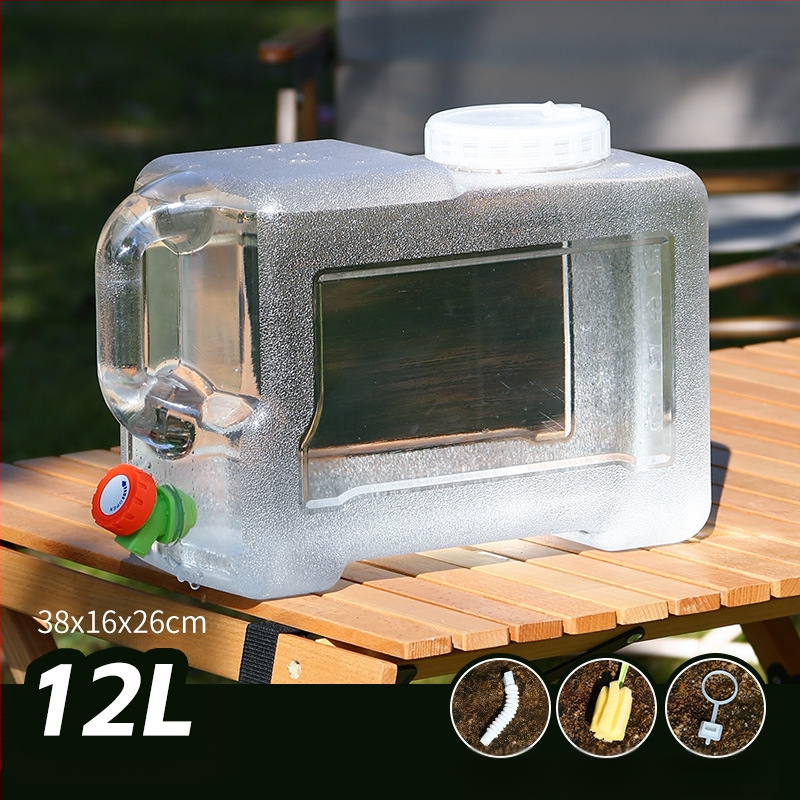 Kültéri átlátszó vödör csapteleppel, autós kemping stílusú önvezető túra, ásványvíz, tiszta ivóvíz tároló, víztároló tartály