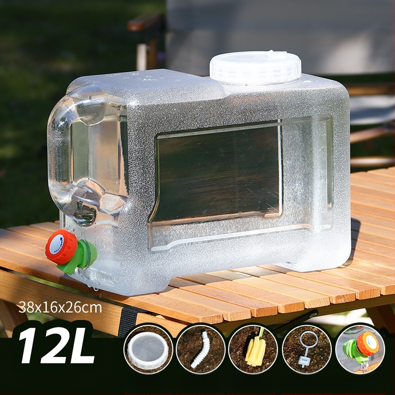 Kültéri átlátszó vödör csapteleppel, autós kemping stílusú önvezető túra, ásványvíz, tiszta ivóvíz tároló, víztároló tartály
