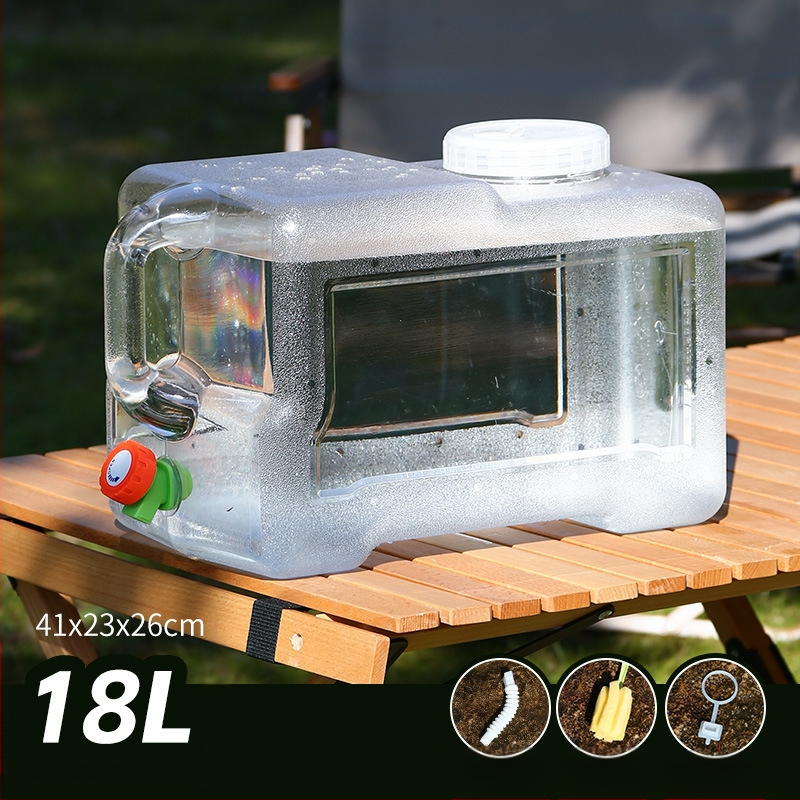 Kültéri átlátszó vödör csapteleppel, autós kemping stílusú önvezető túra, ásványvíz, tiszta ivóvíz tároló, víztároló tartály