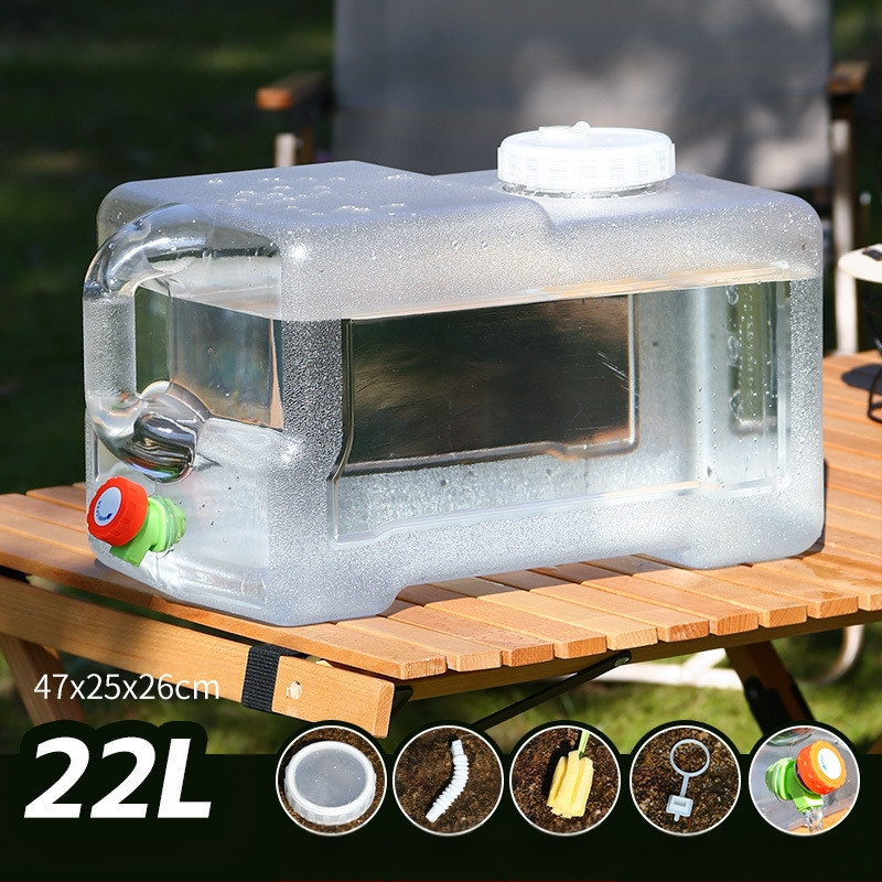 Kültéri átlátszó vödör csapteleppel, autós kemping stílusú önvezető túra, ásványvíz, tiszta ivóvíz tároló, víztároló tartály