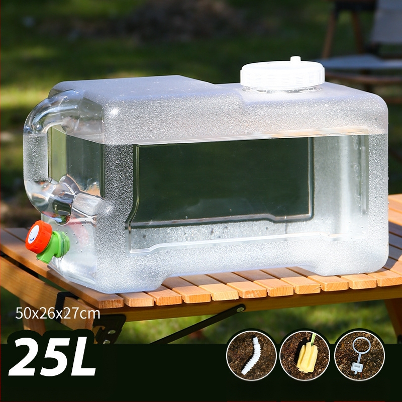 Kültéri átlátszó vödör csapteleppel, autós kemping stílusú önvezető túra, ásványvíz, tiszta ivóvíz tároló, víztároló tartály
