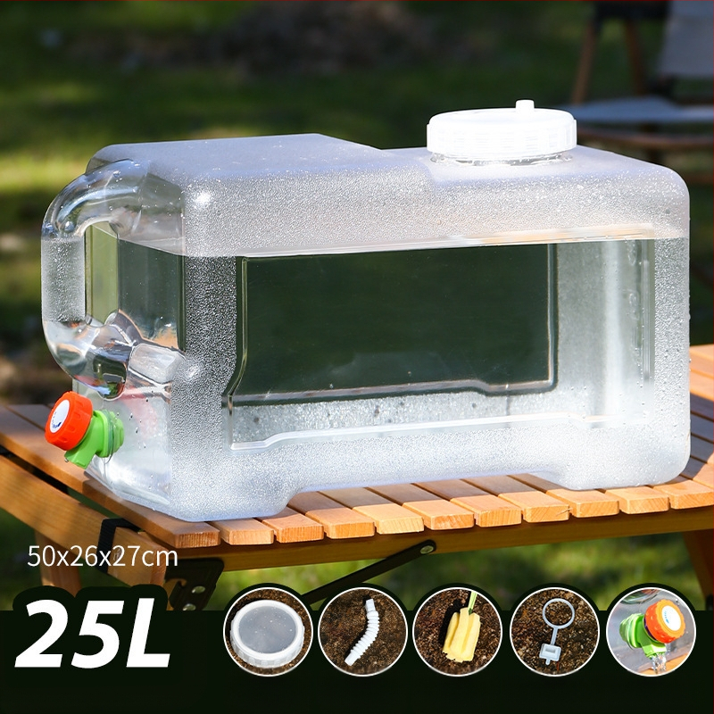 Kültéri átlátszó vödör csapteleppel, autós kemping stílusú önvezető túra, ásványvíz, tiszta ivóvíz tároló, víztároló tartály