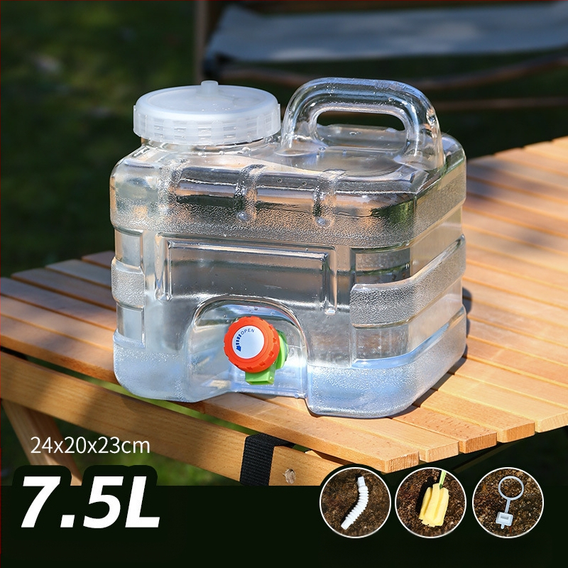 Kültéri átlátszó vödör csapteleppel, autós kemping stílusú önvezető túra, ásványvíz, tiszta ivóvíz tároló, víztároló tartály