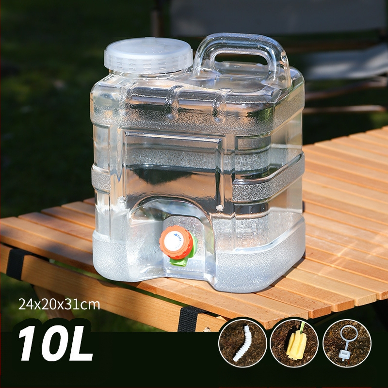 Kültéri átlátszó vödör csapteleppel, autós kemping stílusú önvezető túra, ásványvíz, tiszta ivóvíz tároló, víztároló tartály