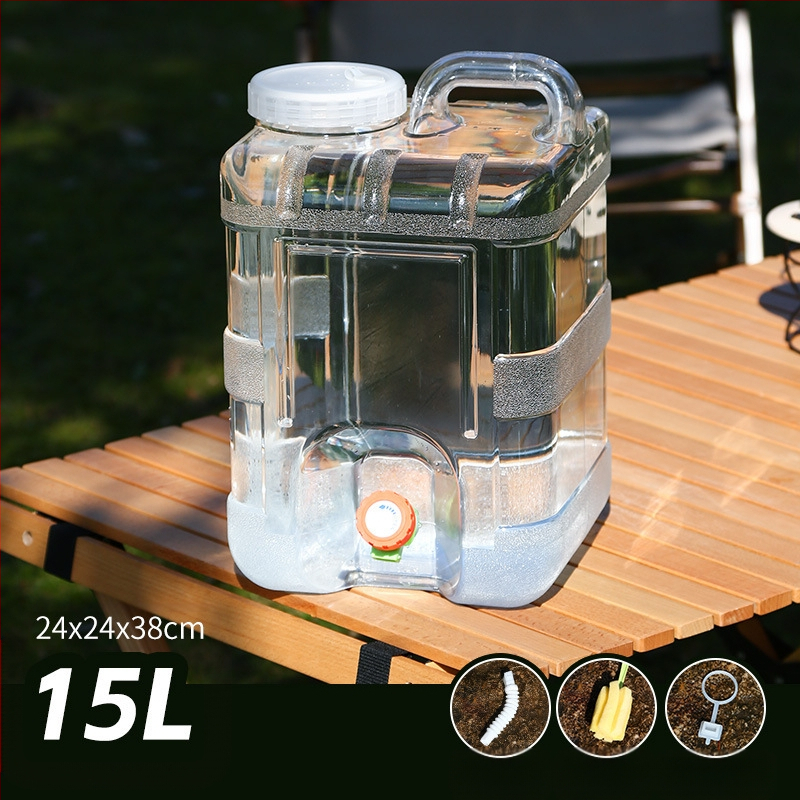 Kültéri átlátszó vödör csapteleppel, autós kemping stílusú önvezető túra, ásványvíz, tiszta ivóvíz tároló, víztároló tartály