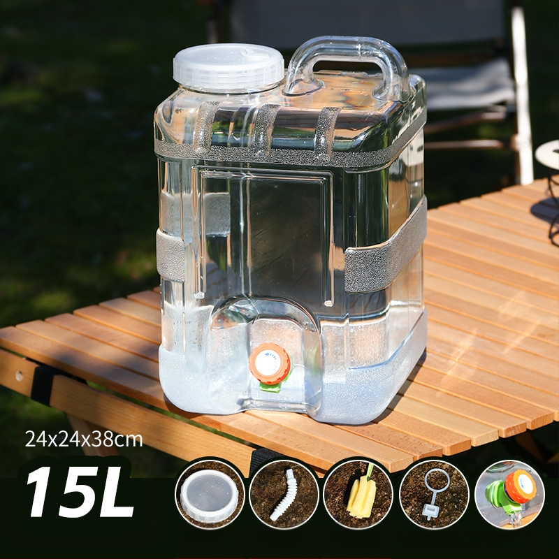 Kültéri átlátszó vödör csapteleppel, autós kemping stílusú önvezető túra, ásványvíz, tiszta ivóvíz tároló, víztároló tartály