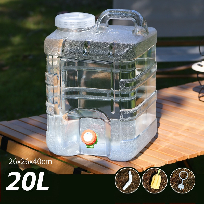Kültéri átlátszó vödör csapteleppel, autós kemping stílusú önvezető túra, ásványvíz, tiszta ivóvíz tároló, víztároló tartály