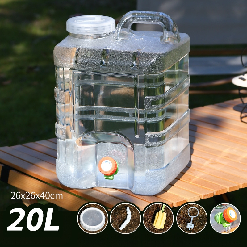 Kültéri átlátszó vödör csapteleppel, autós kemping stílusú önvezető túra, ásványvíz, tiszta ivóvíz tároló, víztároló tartály