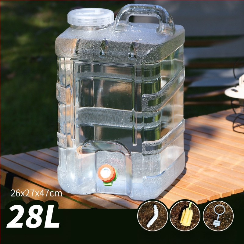 Kültéri átlátszó vödör csapteleppel, autós kemping stílusú önvezető túra, ásványvíz, tiszta ivóvíz tároló, víztároló tartály