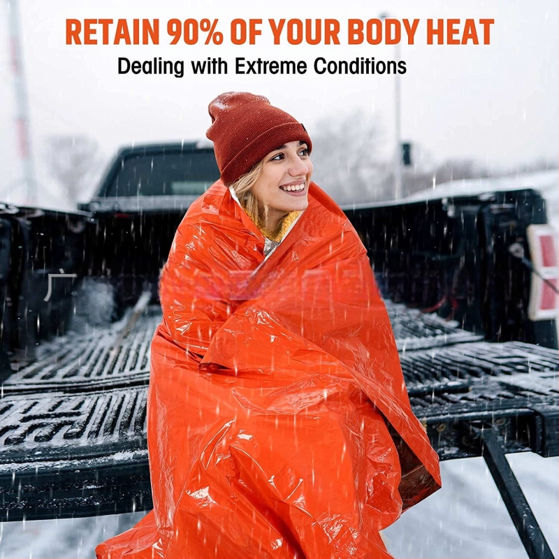 Топло одеяло от полиестерно фолио за спешни случаи - Космическо одеяло, комплект за оцеляване, къмпинг одеяло, бивак, спален чувал за спешни случаи