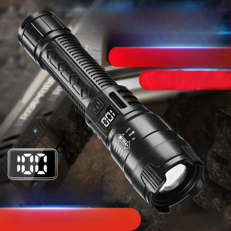 Határokon átnyúló LED zseblámpa újratölthető hordozható erős fényű, hosszú élettartamú fehér lézerfény kültéri szuperfényes multifunkcionális munkalámpa