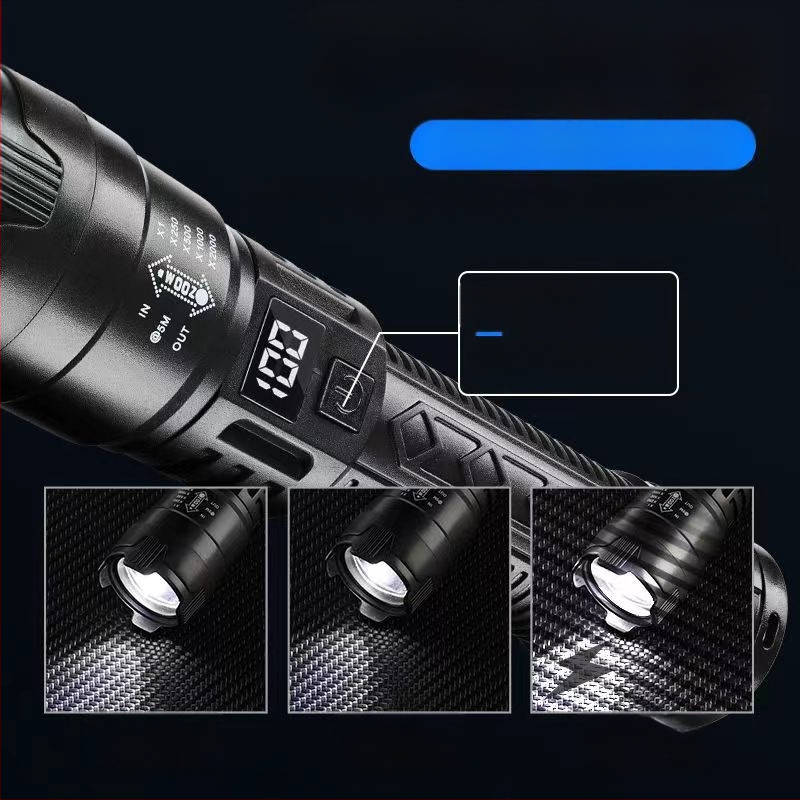 Határokon átnyúló LED zseblámpa újratölthető hordozható erős fényű, hosszú élettartamú fehér lézerfény kültéri szuperfényes multifunkcionális munkalámpa