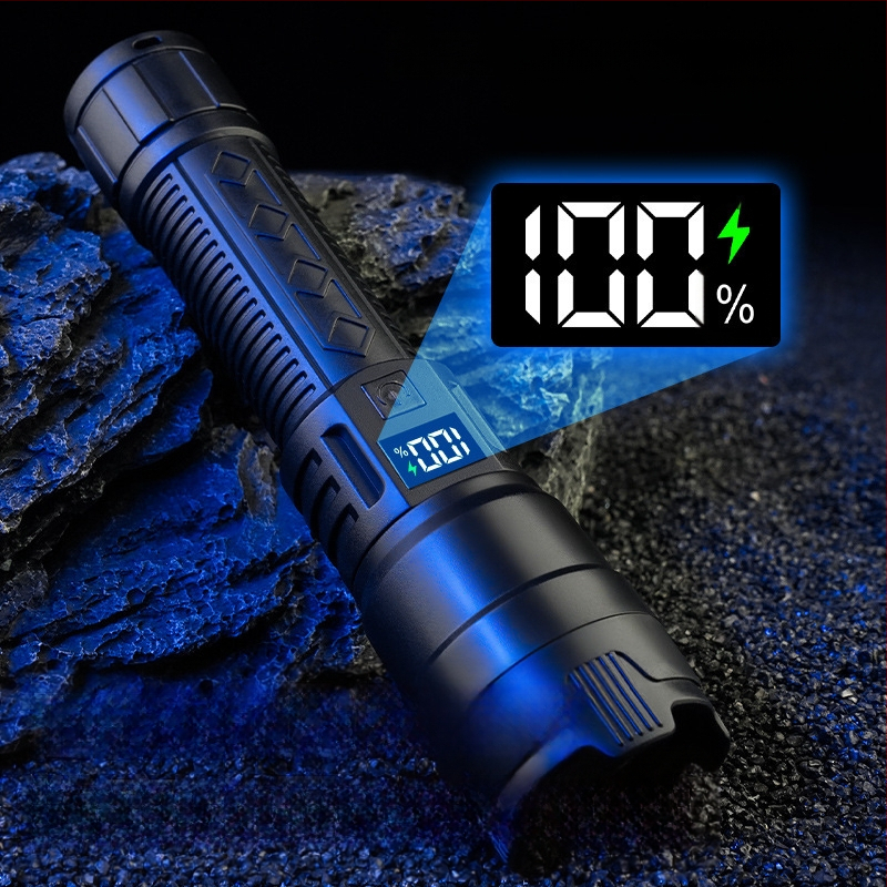 Határokon átnyúló LED zseblámpa újratölthető hordozható erős fényű, hosszú élettartamú fehér lézerfény kültéri szuperfényes multifunkcionális munkalámpa