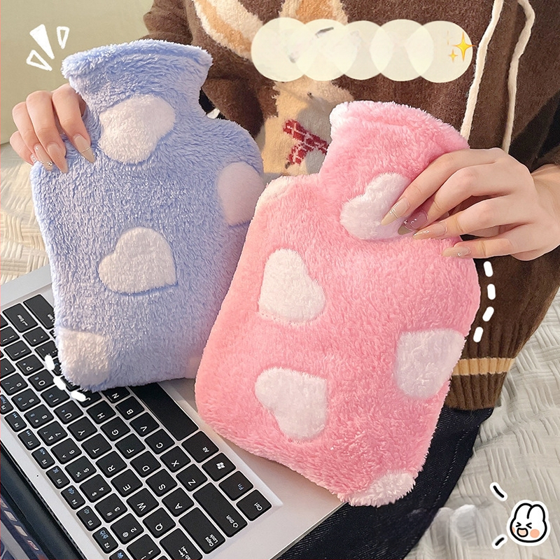 Didelės talpos nuimamas plaunamas mielas nešiojamas didelis dydis karšto vandens maišelis pliušinis šilto vandens maišelis triušio plaukų vandens įpurškimas meilė širdelė šilta ranka lobis