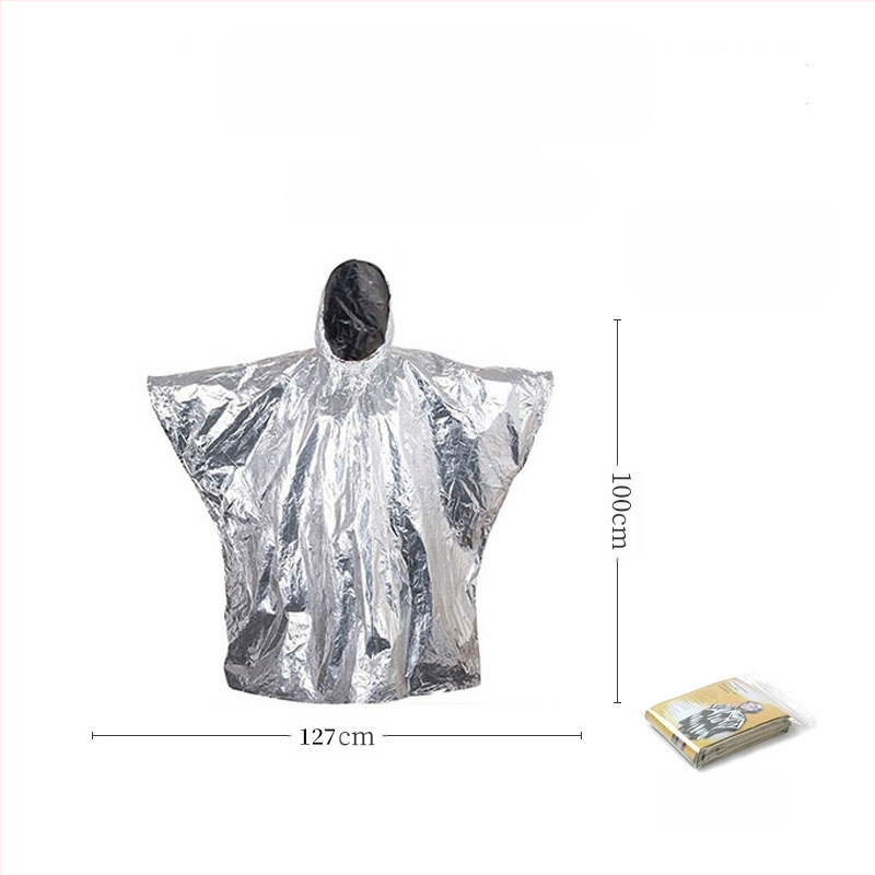 Kültéri vészhelyzeti esőkabát Pe alumínium fólia szigetelő esőkabát túrázáshoz, hegymászáshoz, kerékpározáshoz, kempingezéshez, poncsóhoz, sátorhoz, hálózsákhoz