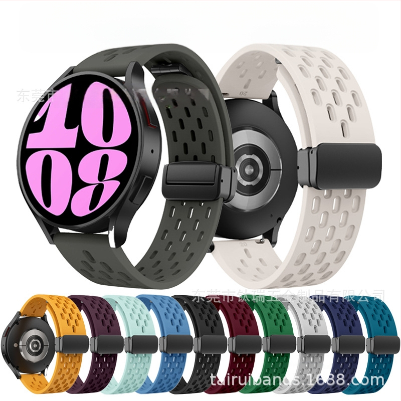 20 mm-es Samsung Watch6 összecsukható mágneses csattal ellátott szilikon óraszíjhoz alkalmas, Huawei Watch GT2 gyorskioldós óraszíjjal