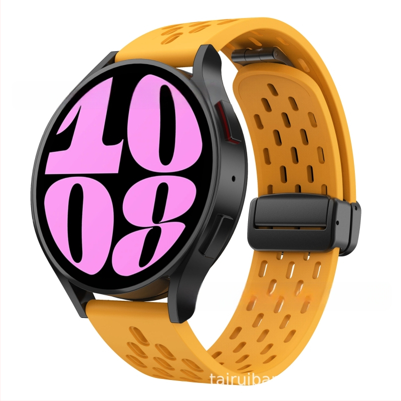 20 mm-es Samsung Watch6 összecsukható mágneses csattal ellátott szilikon óraszíjhoz alkalmas, Huawei Watch GT2 gyorskioldós óraszíjjal