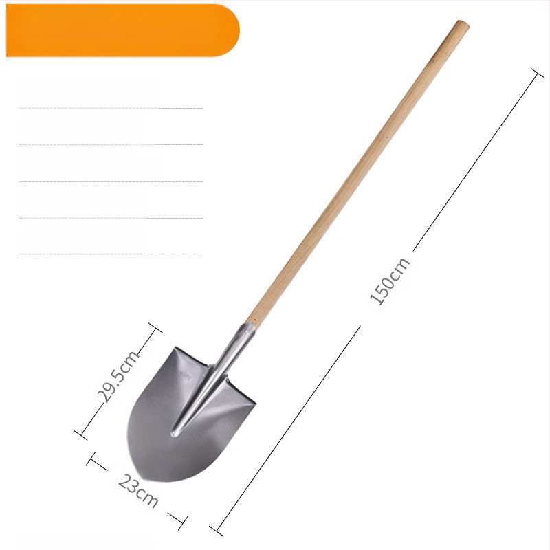 Didelis mangano plieno kastuvas lauke, kasti dirvą, atlaisvinti artefaktą, sodo sodo įrankius, sodinti daržoves, žemės ūkio, medinę rankeną, geležinį šaukštą