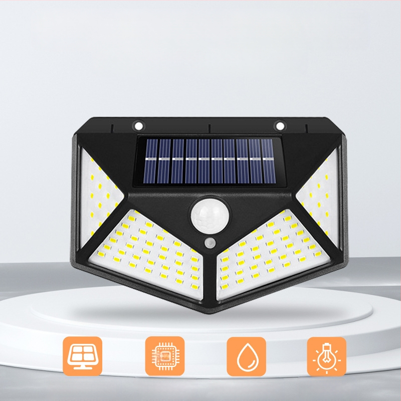 Трансгранична слънчева стенна лампа за външен двор 100LED четиристранна светоизлъчваща индукционна лампа за домашен, градински и пейзажен пейзаж