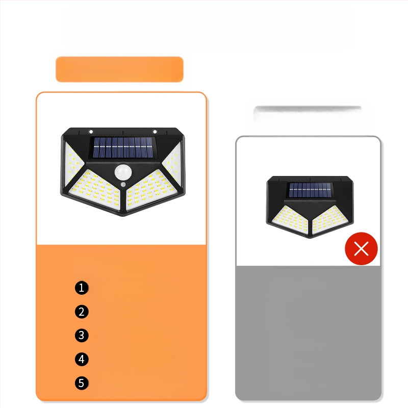 Трансгранична слънчева стенна лампа за външен двор 100LED четиристранна светоизлъчваща индукционна лампа за домашен, градински и пейзажен пейзаж