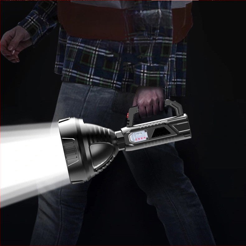 Határokon átnyúló nagykereskedelmi erős fényű zseblámpa, nagy hatótávolságú, ultrafényes kültéri, többfunkciós keresőlámpa, hordozható, újratölthető lámpa