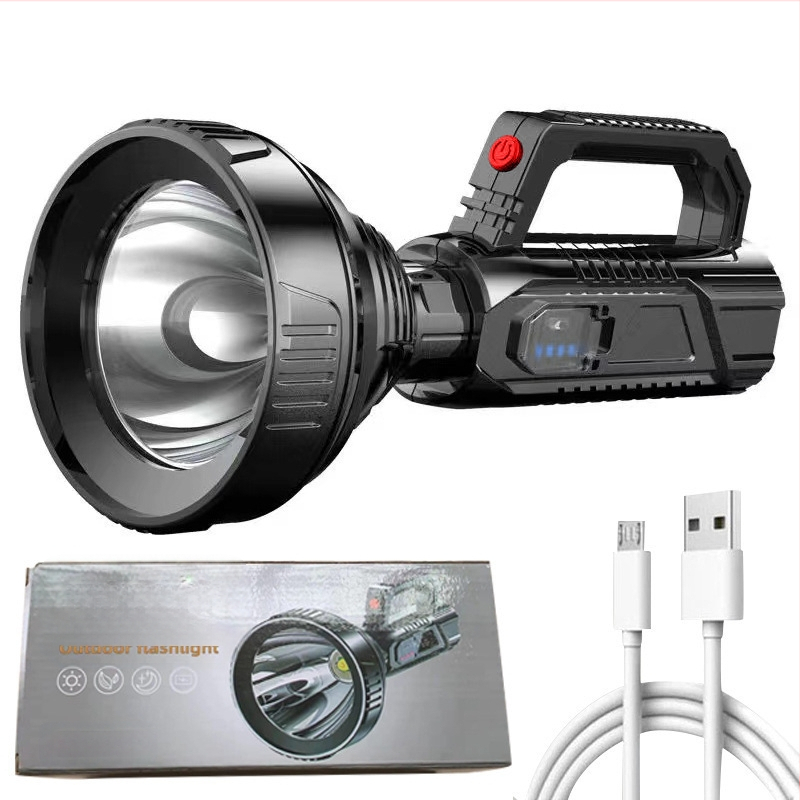 Határokon átnyúló nagykereskedelmi erős fényű zseblámpa, nagy hatótávolságú, ultrafényes kültéri, többfunkciós keresőlámpa, hordozható, újratölthető lámpa