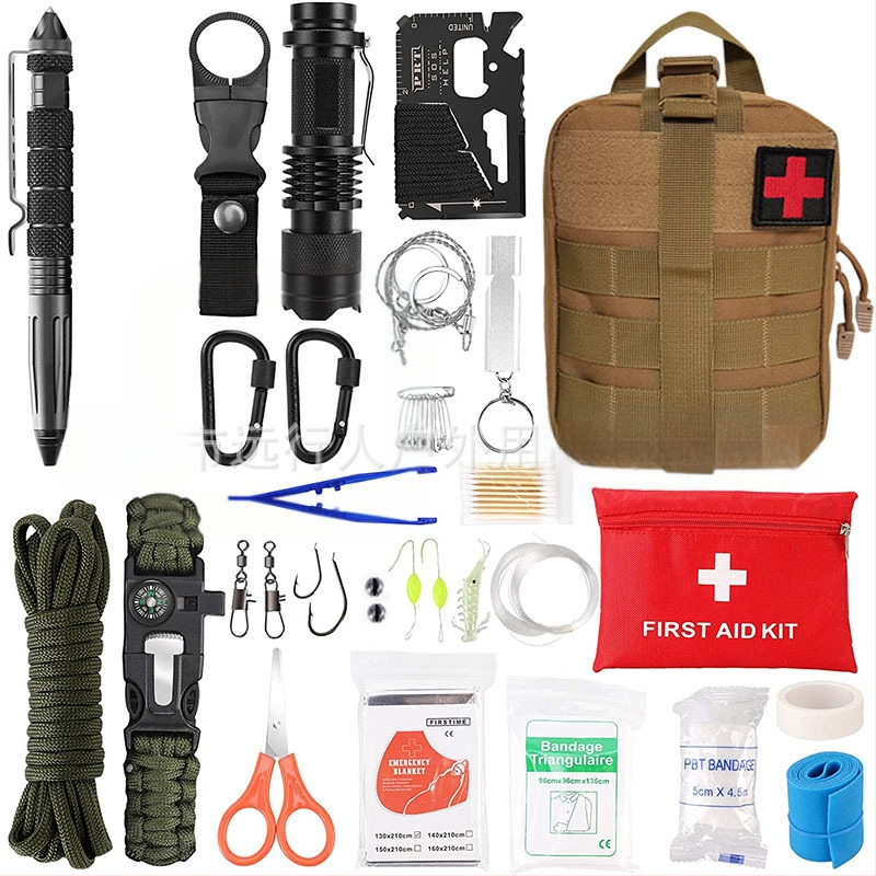 Kültéri elsősegélycsomag kaland-hegymászás kempingezés vészhelyzeti kempingfelszerelés EDC többfunkciós túlélőeszköz kombináció
