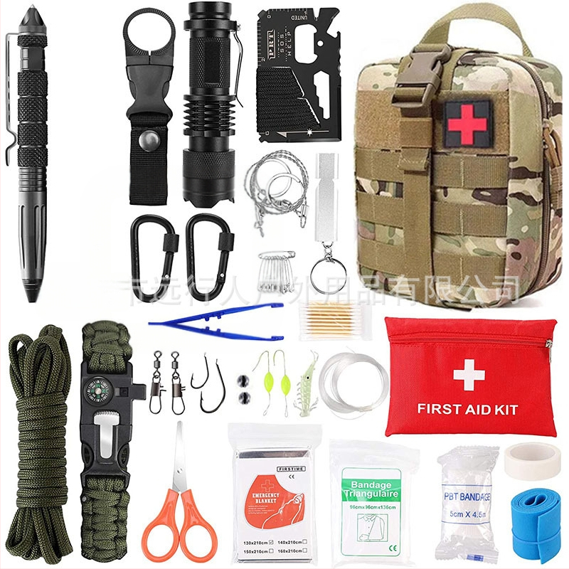 Kültéri elsősegélycsomag kaland-hegymászás kempingezés vészhelyzeti kempingfelszerelés EDC többfunkciós túlélőeszköz kombináció