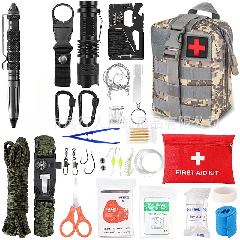 Kültéri elsősegélycsomag kaland-hegymászás kempingezés vészhelyzeti kempingfelszerelés EDC többfunkciós túlélőeszköz kombináció
