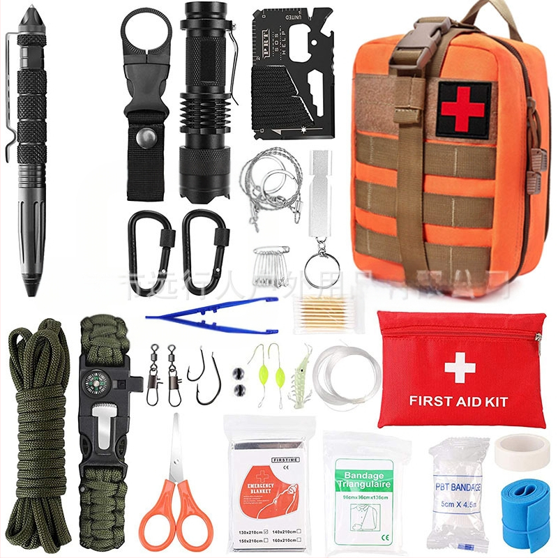 Kültéri elsősegélycsomag kaland-hegymászás kempingezés vészhelyzeti kempingfelszerelés EDC többfunkciós túlélőeszköz kombináció
