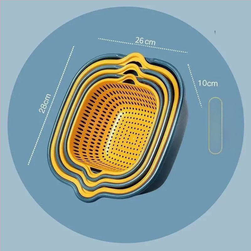 Dvisluoksnis sustorintas daržovių plovimo dubuo su šešių dalių rinkiniu virtuvės vaisių plovimui, buitinis daržovių plovimo dubuo, daržovių krepšelis, madingas