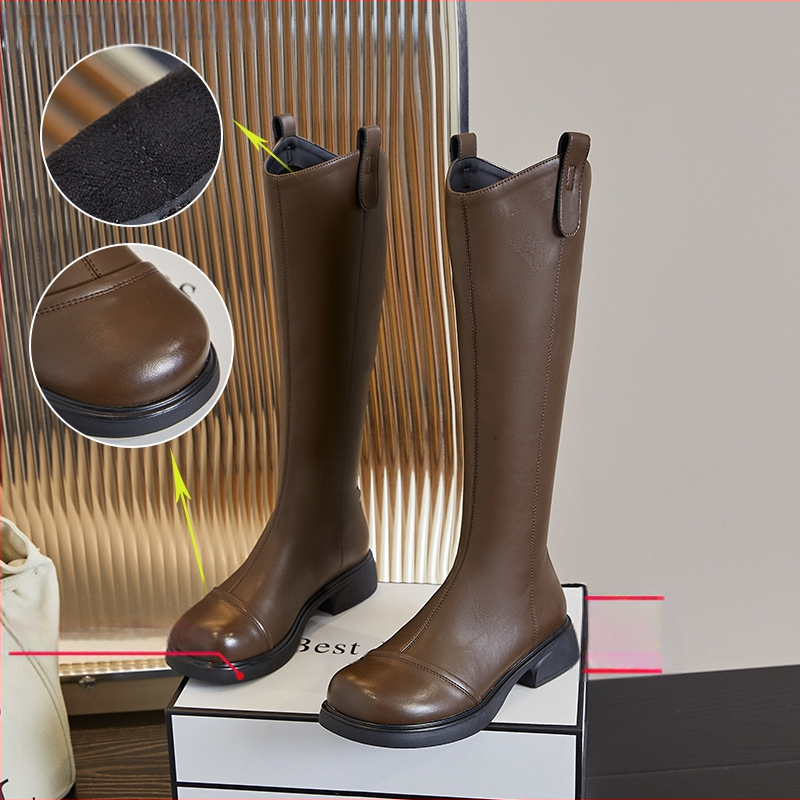 Valódi bőr hosszú szárú női csizma 2025 őszi és téli új retró V-kivágású csizma női lovagycsizma alkalmi sokoldalú vékony csizma női csizma