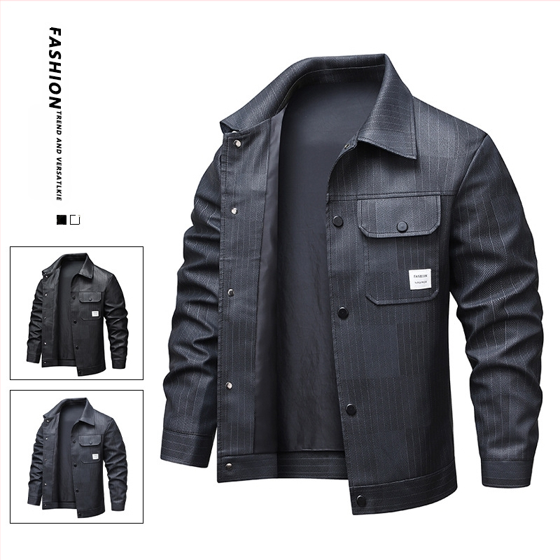 Tarpvalstybinė užsienio prekybos odinė striukė vyriška striukė 2025 m. Nauja pavasarinė odinė striukė vyriška striukė, neperpučiama laisvalaikio striukė vyrams