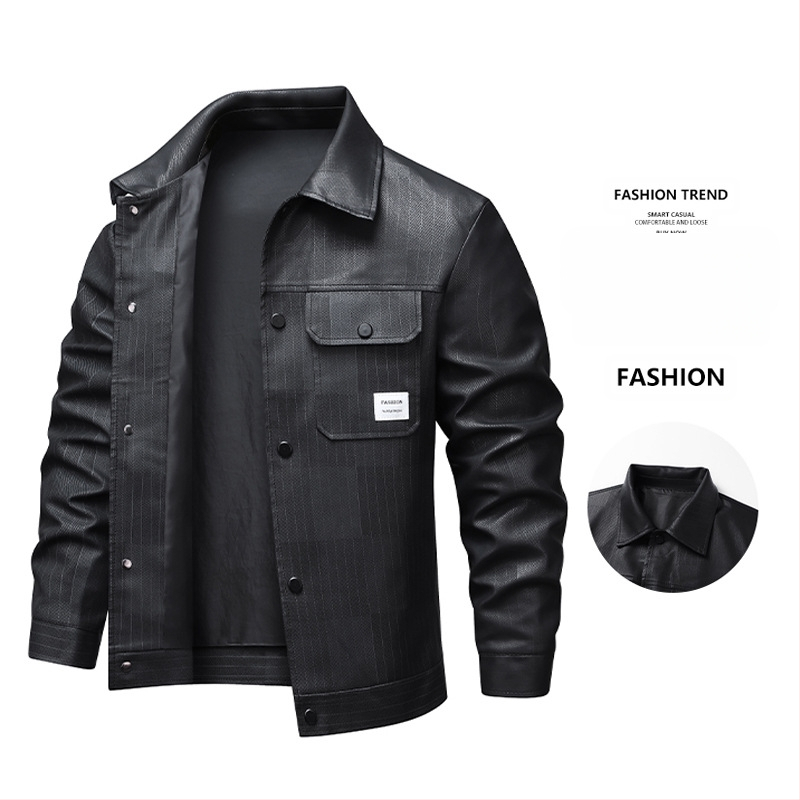 Tarpvalstybinė užsienio prekybos odinė striukė vyriška striukė 2025 m. Nauja pavasarinė odinė striukė vyriška striukė, neperpučiama laisvalaikio striukė vyrams