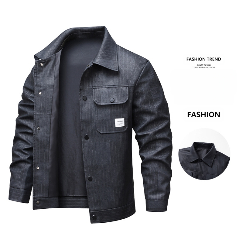 Tarpvalstybinė užsienio prekybos odinė striukė vyriška striukė 2025 m. Nauja pavasarinė odinė striukė vyriška striukė, neperpučiama laisvalaikio striukė vyrams