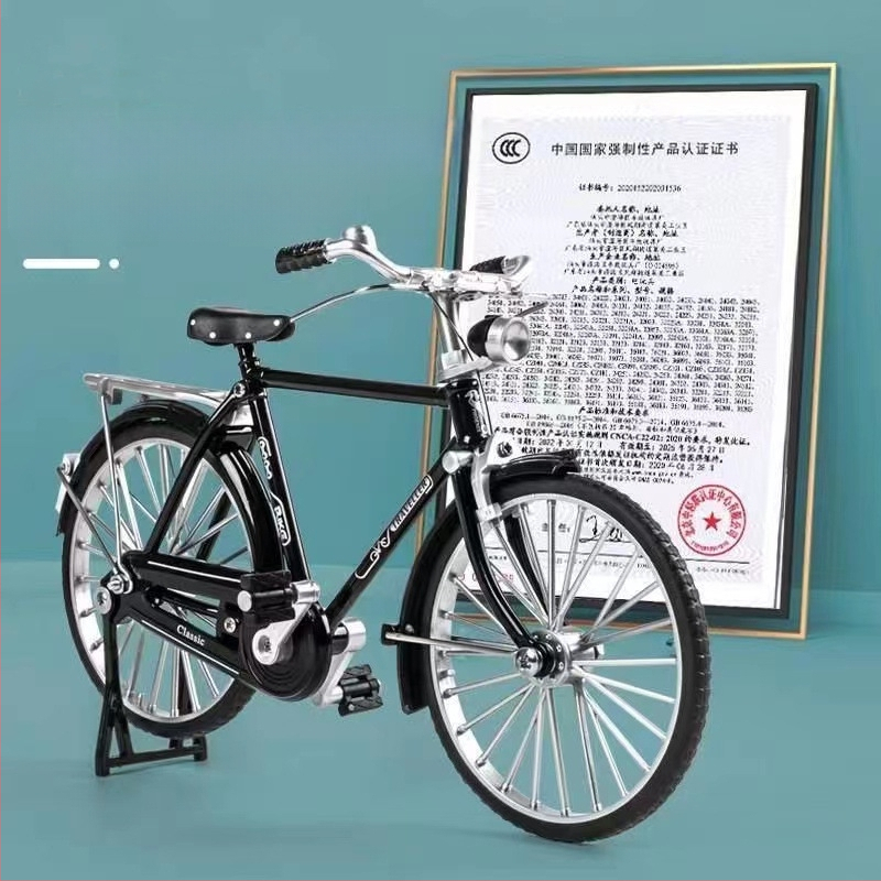 Метална симулация 1:10 28 велосипед с голям бар, традиционен старомоден ретро носталгичен велосипед за мъже, алуминиева играчка модел