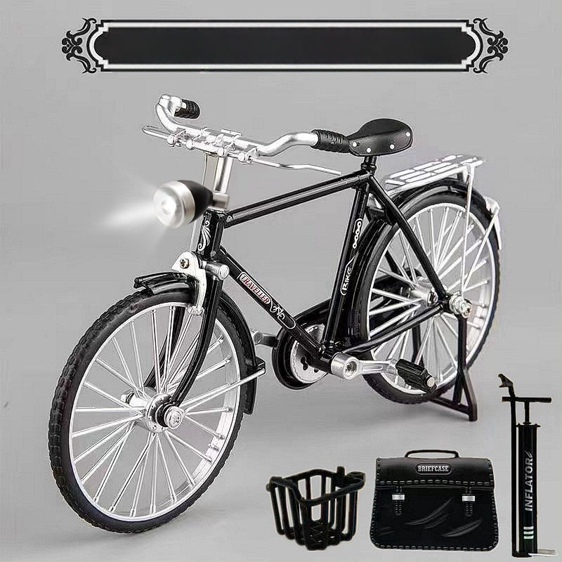 Метална симулация 1:10 28 велосипед с голям бар, традиционен старомоден ретро носталгичен велосипед за мъже, алуминиева играчка модел